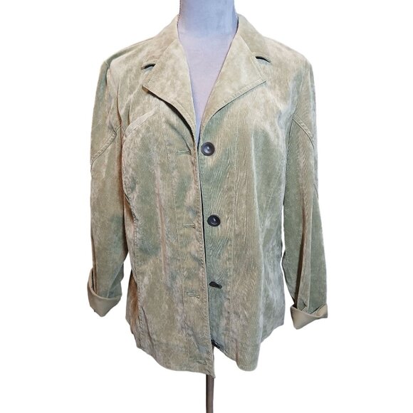Womens Large Micro Corduroy Shacket Green Light Academia Classicore Corpcore - Picture 1 of 5